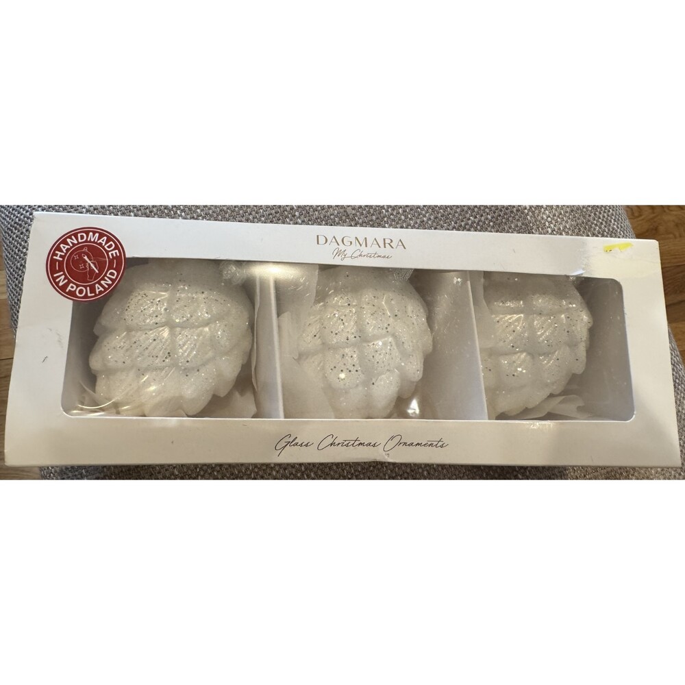 New Dagmara White Glitter Handmade Poland Pinecone (3) Christmas Ornaments